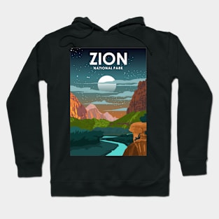 Zion National Park Night Sky Stars Vintage Travel Poster Hoodie